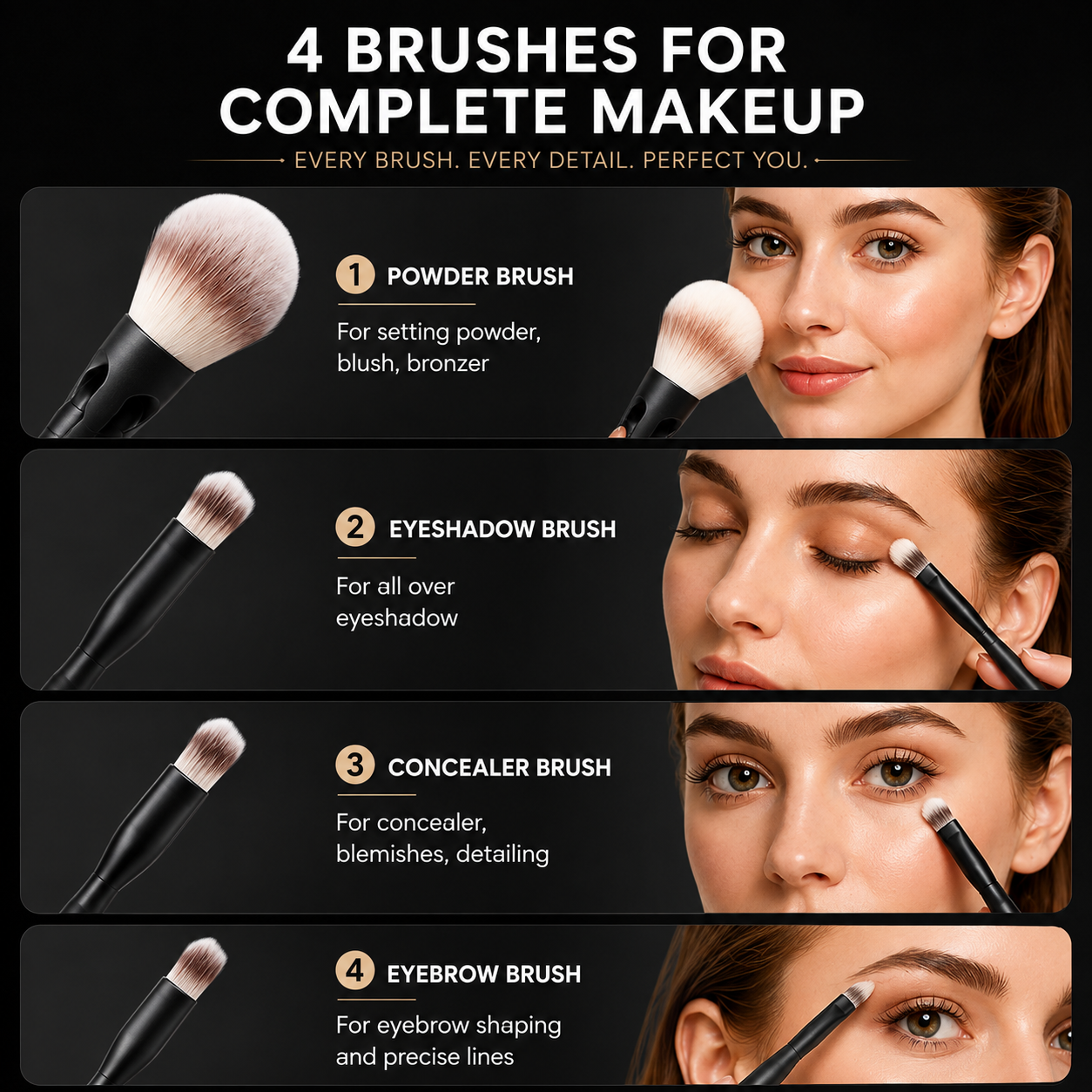 Luminous Touch 4-in-1 Travel Makeup Brush Set with Cosmetic Pouch