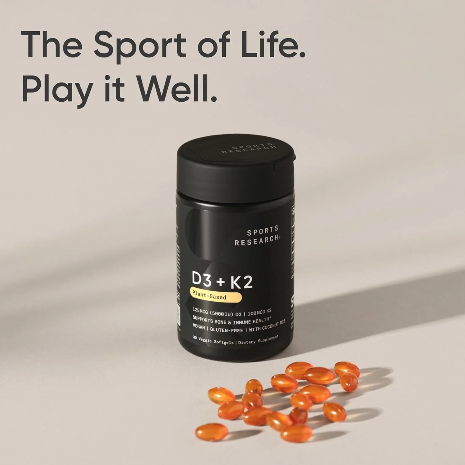 Elevate Your Wellness with Sports Research Vegan Vitamin D3 + K2 - 10,000 IU Plant-Based Power for Immune and Bone Support - 60 Softgels