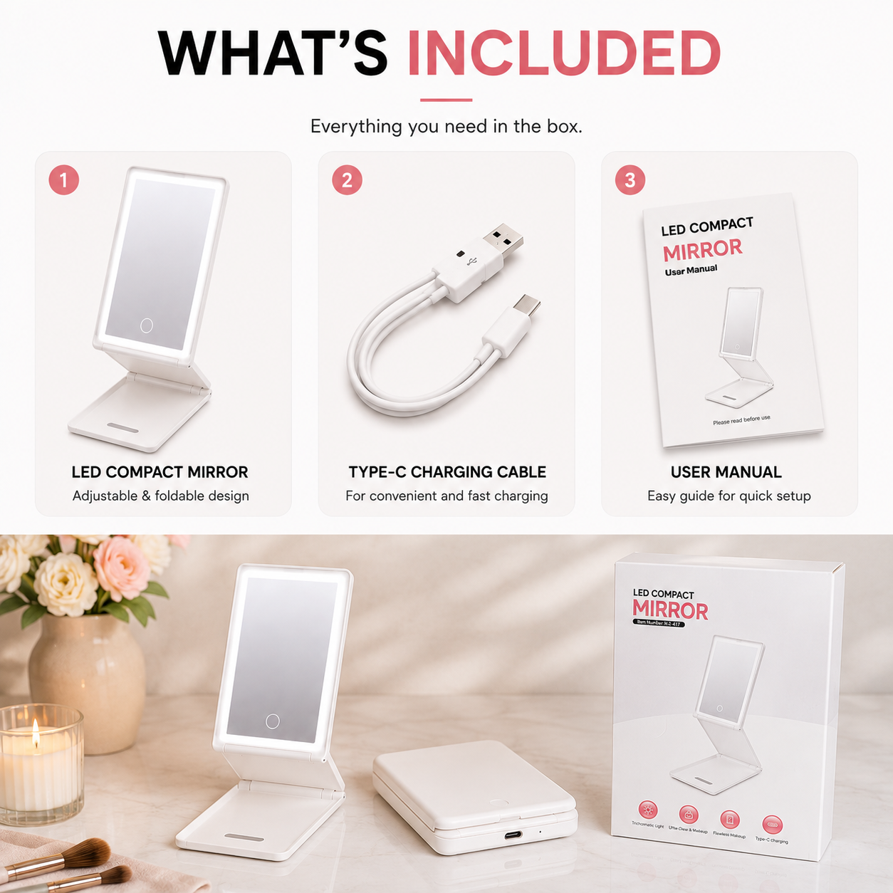 LED Compact Makeup Mirror