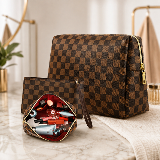 2-Piece Checkered Makeup Bag Set