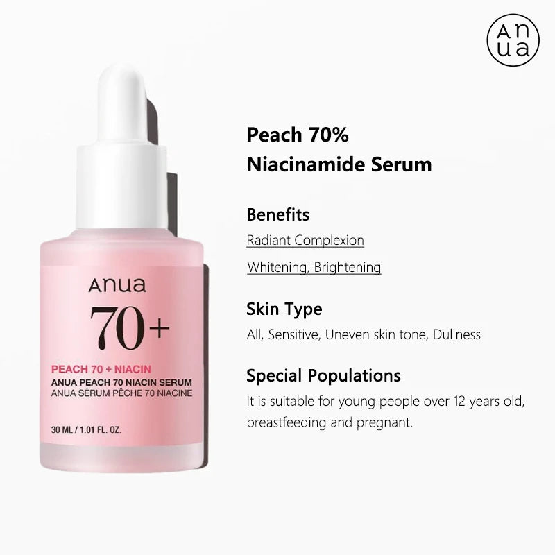 Illuminate Your Skin with Anua Peach 70 Niacinamide Face Serum - Brightening, Moisturizing, and Fine Line Reducing Essence for Daily Radiance