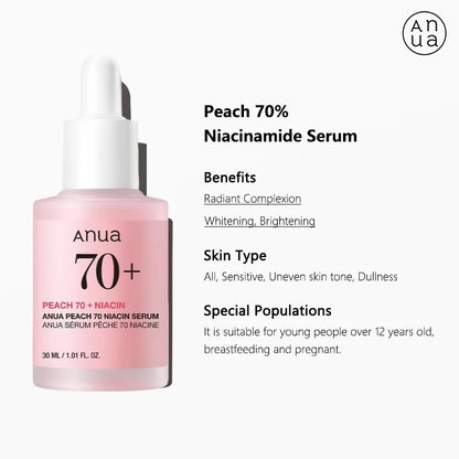 Illuminate Your Skin with Anua Peach 70 Niacinamide Face Serum - Brightening, Moisturizing, and Fine Line Reducing Essence for Daily Radiance