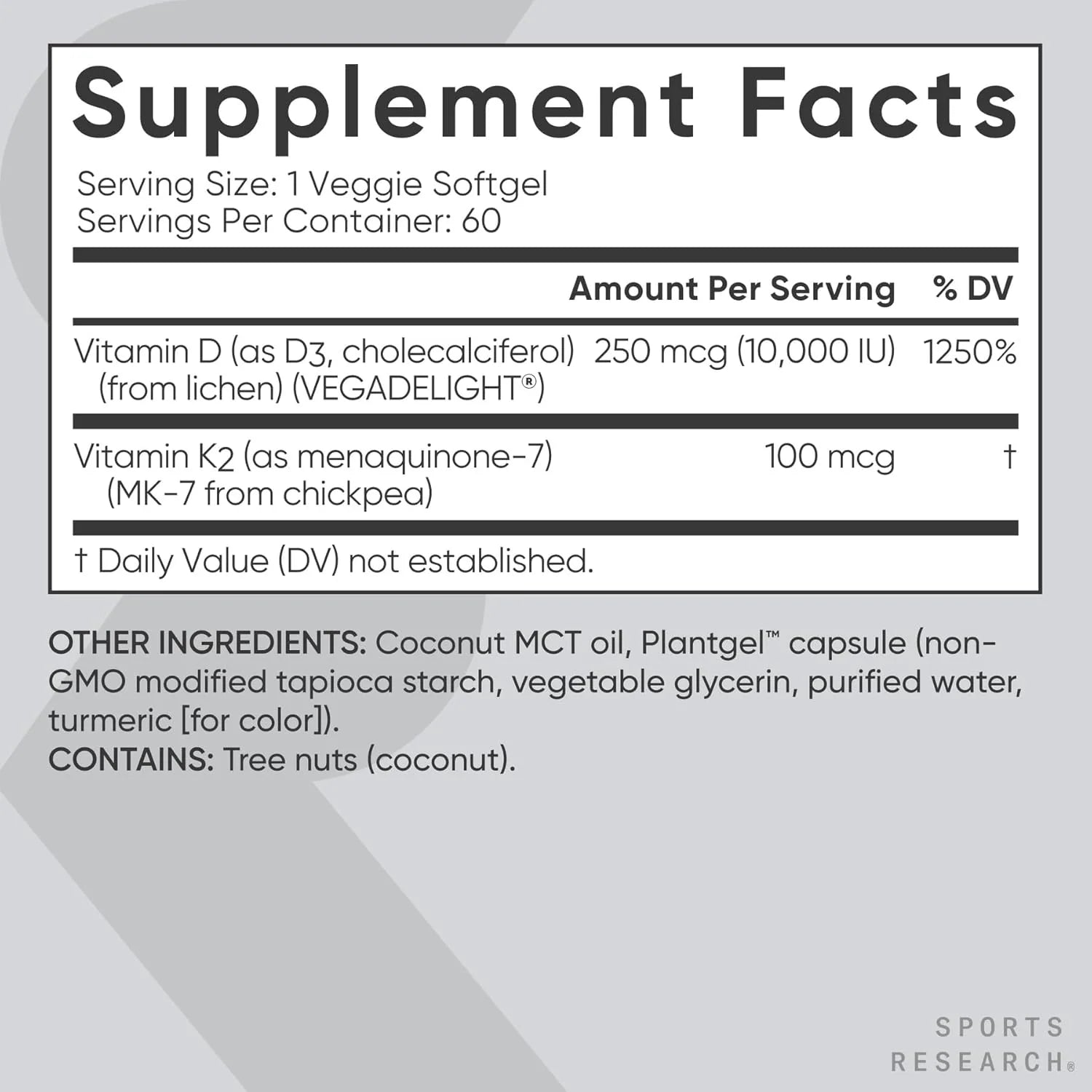 Elevate Your Wellness with Sports Research Vegan Vitamin D3 + K2 - 10,000 IU Plant-Based Power for Immune and Bone Support - 60 Softgels