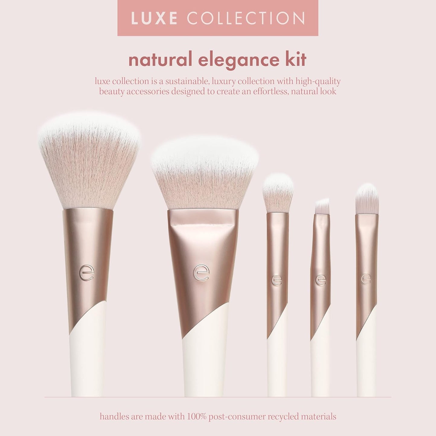 Elevate Your Beauty Routine with the Luxe Natural Elegance 5-Piece Professional Makeup Brush Set – Perfect for Flawless Face, Cheek, and Eye Makeup!